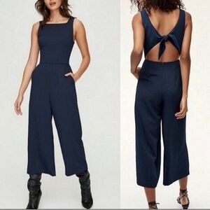 WILFRED Ecoulement Jumpsuit Wide Leg Square Neck Navy Blue 0 Aritzia